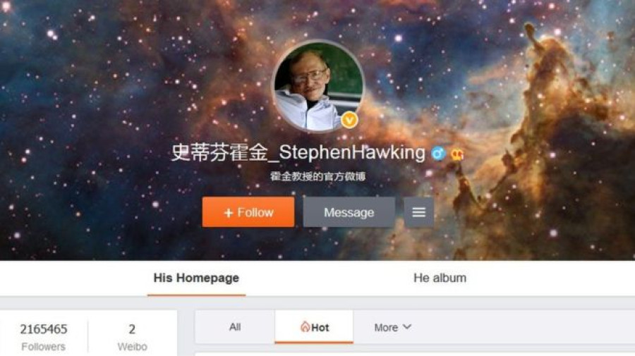 Stephen Hawking joins Chinese microblogging site Weibo