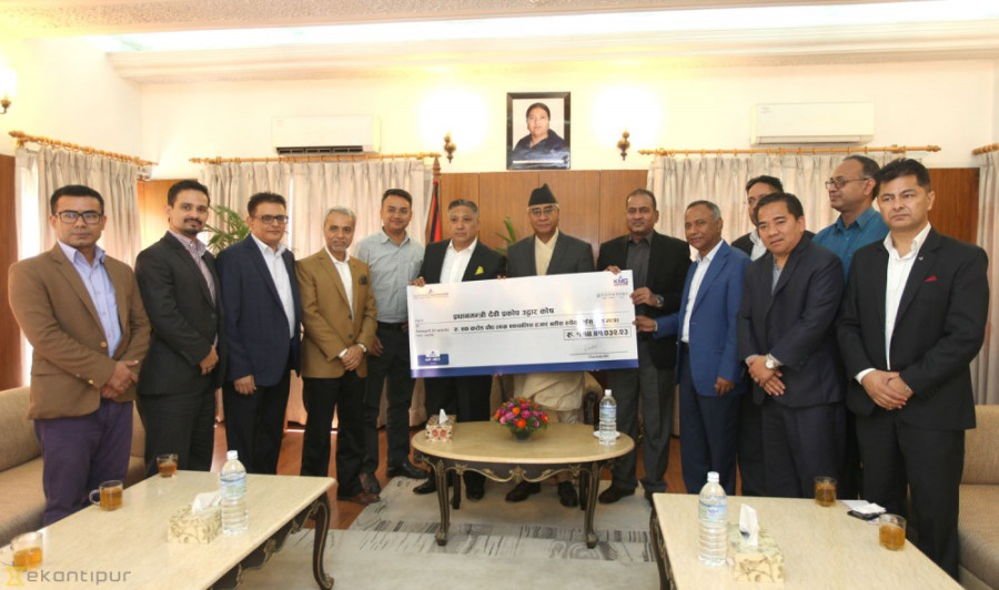 Kantipur Foundation hands over Rs 11.4m flood relief fund to PM Deuba