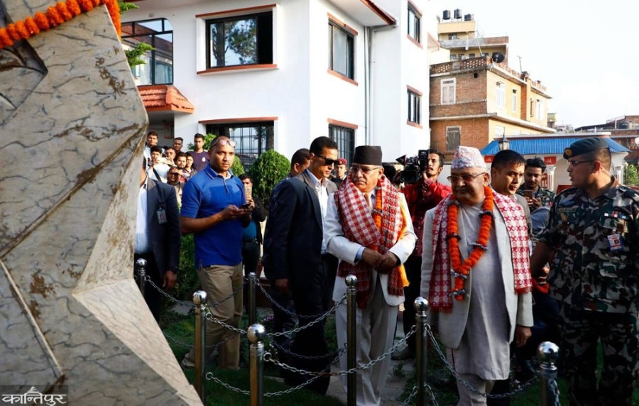 Oli, Dahal visit then party office of UML, Maoist Centre (In photos)