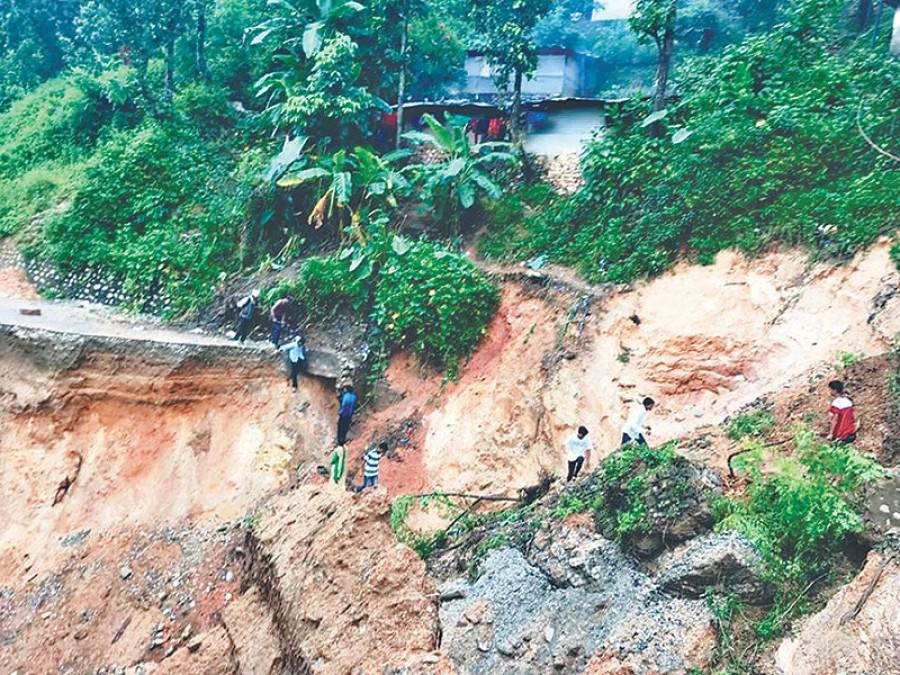Khalanga landslips halt traffic, 48 homes at risk 