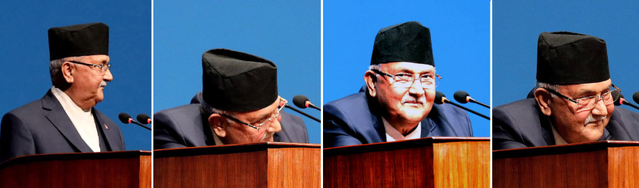 Opposition obstructs the House, forcing Oli to stand mutely at the podium