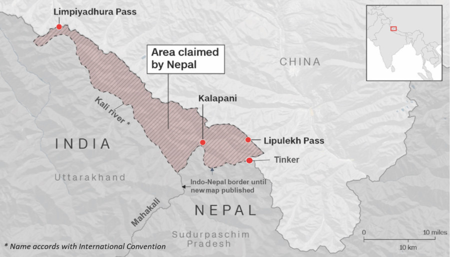 Nepal India Border Map Limpiyadhura-Kalapani-Lipulekh Dispute