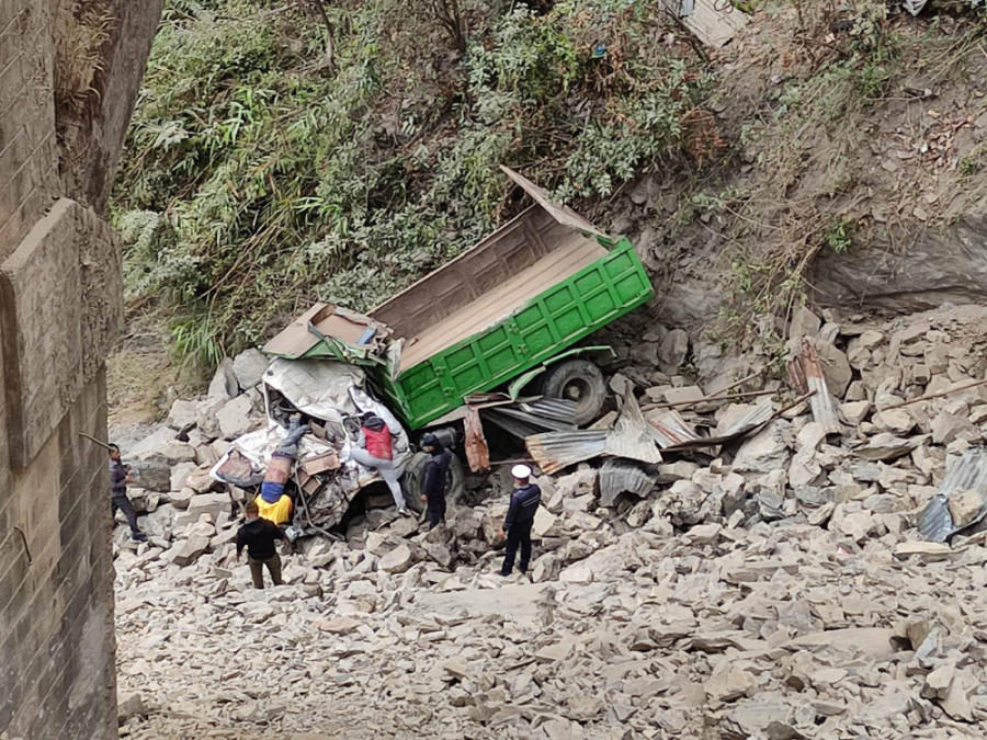 Driver dies as truck tumbles off bridge in Chitwan