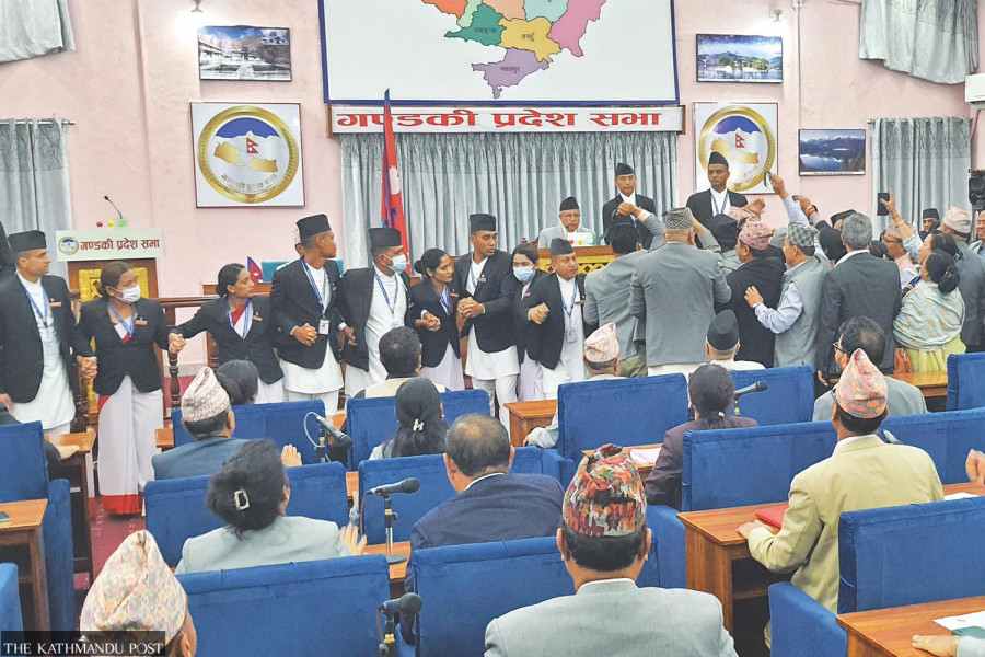 Gandaki Speaker announces majority in favour of Chief Minister Adhikari, Congress protests