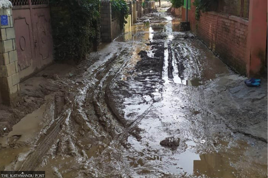 Life a struggle for Nakkhu flood victims as mud clogs streets