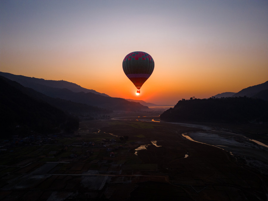 Hot air balloons soar in the skies of Pokhara