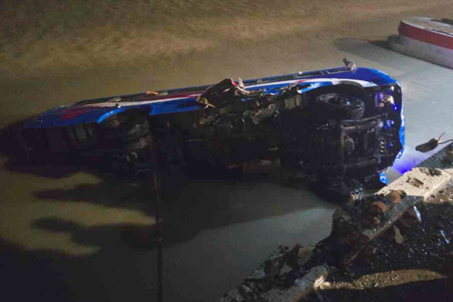 Passenger bus plunges into Koshi river, all rescued