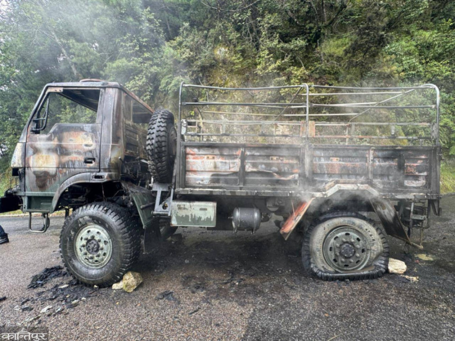 Moving army truck catches fire, no casualties