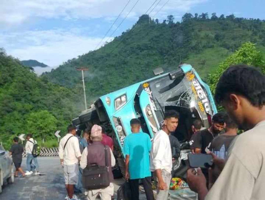 Ten injured as bus overturns in Chitwan