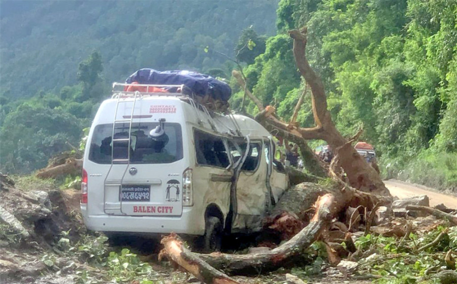 Nine injured as trees crush microbus in Dhading