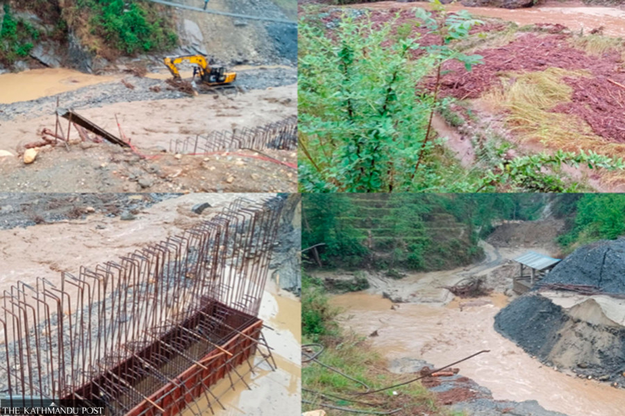 Flood damages under-construction bridge, canals in Salyan