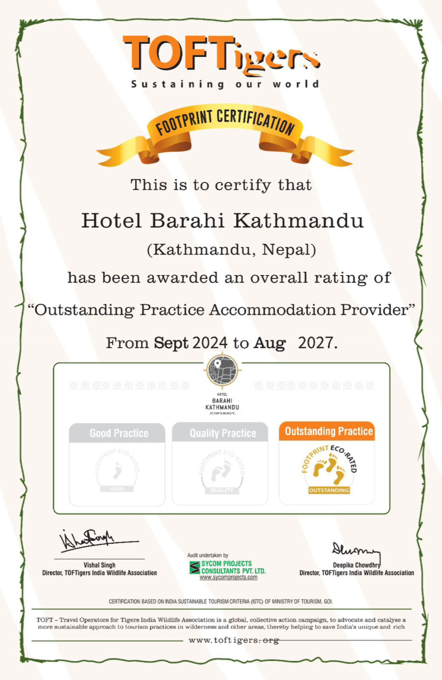 Hotel Barahi Kathmandu receives TOFTiger certification