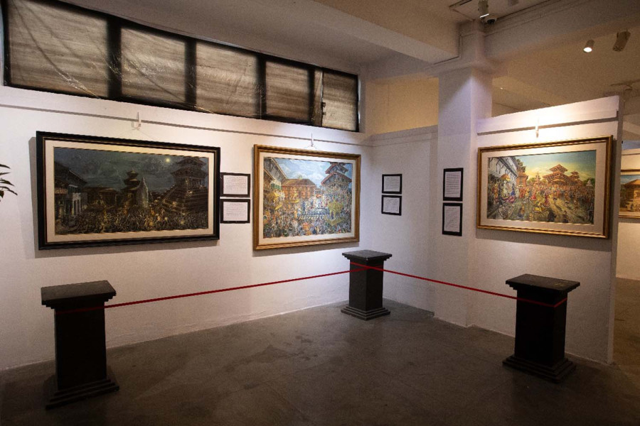 Artist Hari Prasad Sharma displays paintings depicting Nepal’s past