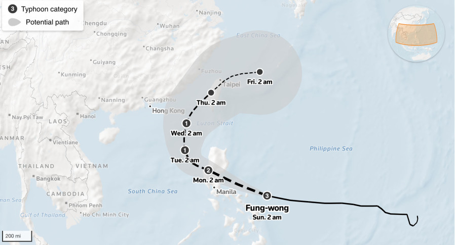 Philippines evacuates 100,000 people as Fung-wong intensifies into super typhoon