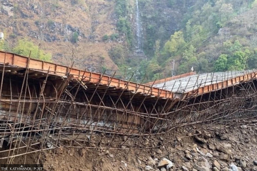 Flood damages under-construction bridges in Panchthar and Taplejung