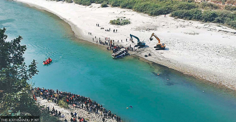 Bus plunges into Tamakoshi river, 12 killed