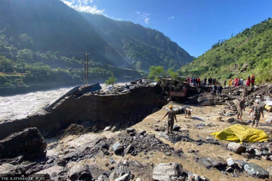 Flood blocks Jajarkot-Dolpa road, sweeps away homes and shops