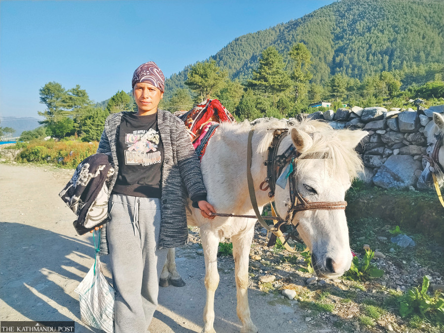 Lone woman earning a livelihood offering horse rides to highland visitors