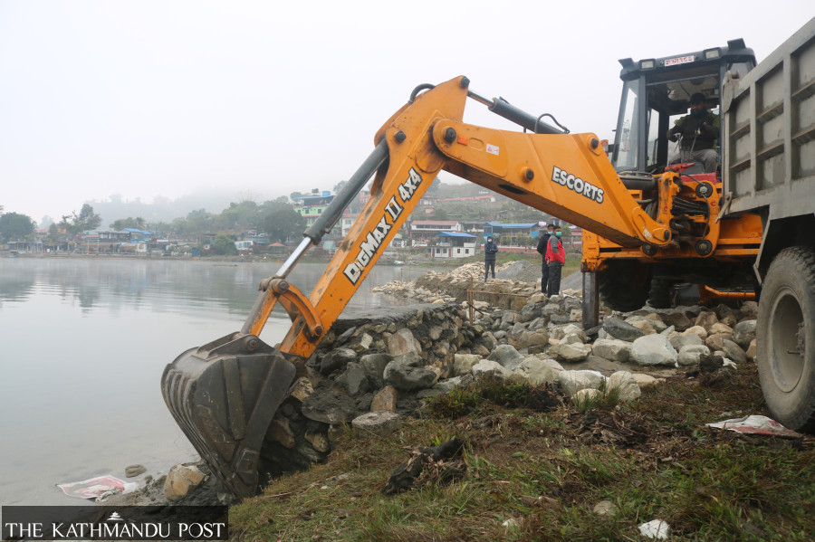 Illegal structures on Phewa lakeside torn down
