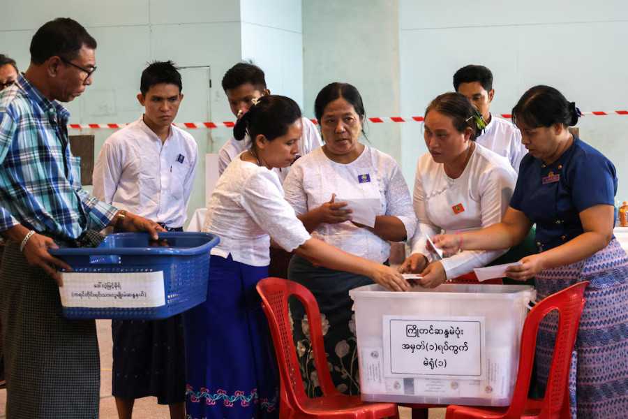 Myanmar’s junta leader dismisses critics as military allies head for landslide election win