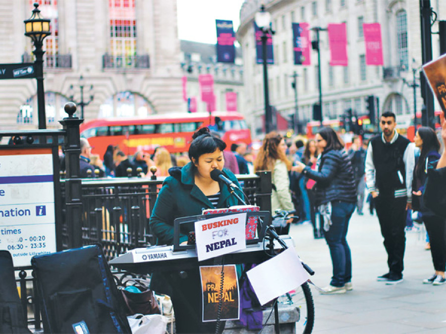 Busking for quake victims