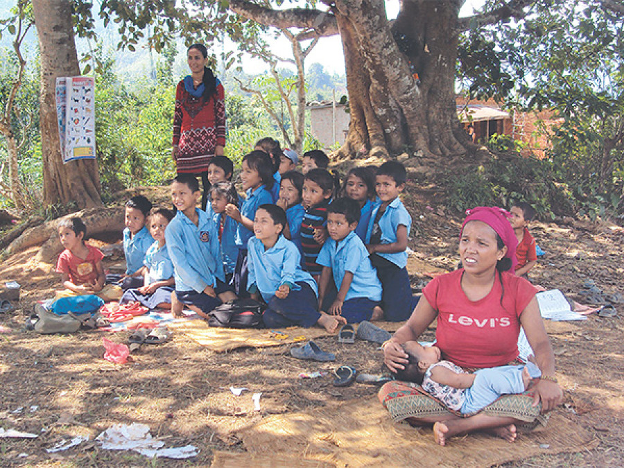 Students in remote Gorkha school study under open sky