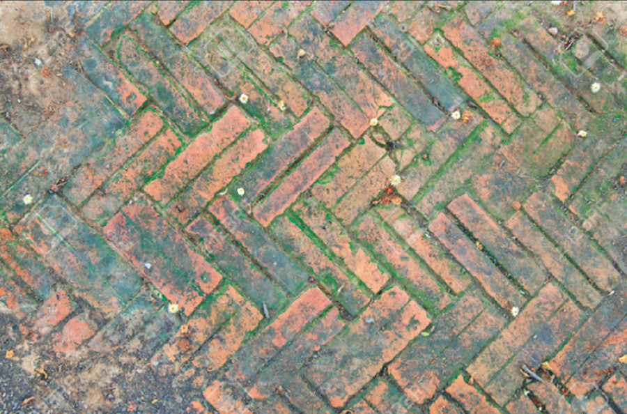 Brick-paved courtyard