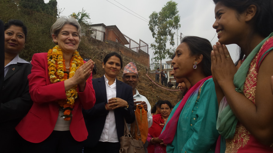 Director General Bokova receives huge welcome in Pharping