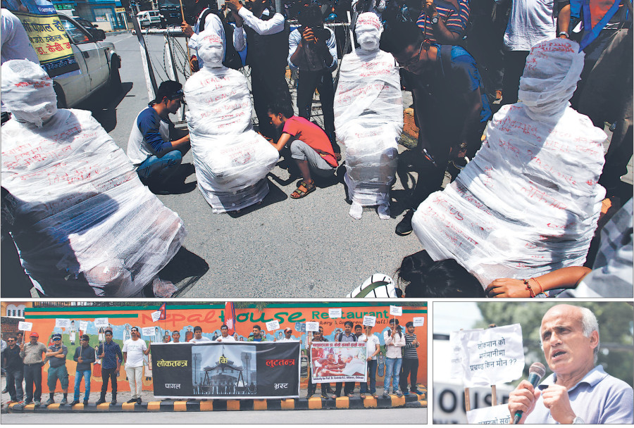 Dr KC, supporters protest outside Baluwatar