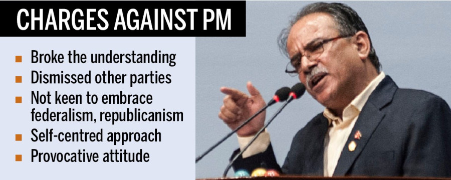 Dahal fires salvo at Oli as discussion on no-confidence motion starts