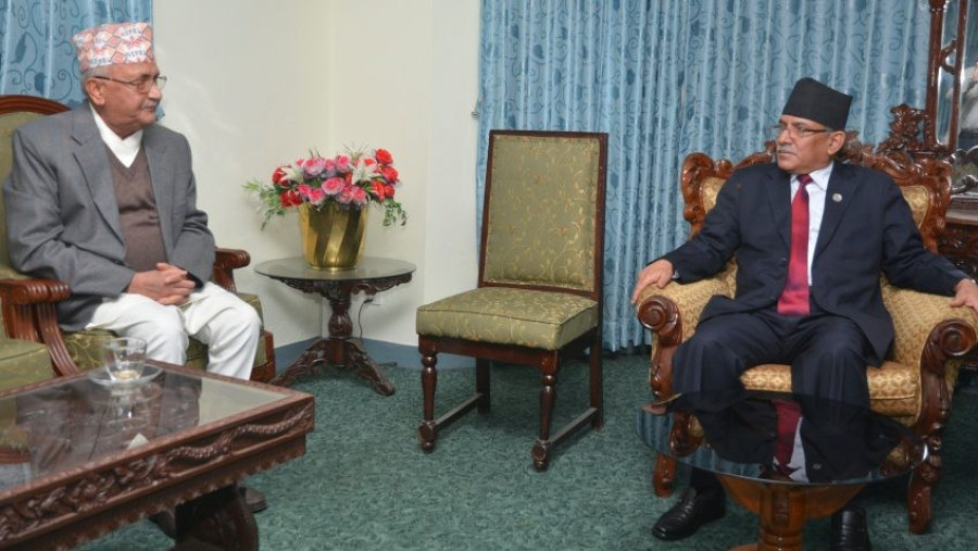 PM Dahal urges UML Chair Oli to move ahead with consensus