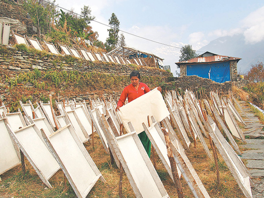 Locals return to work in lokta paper factory