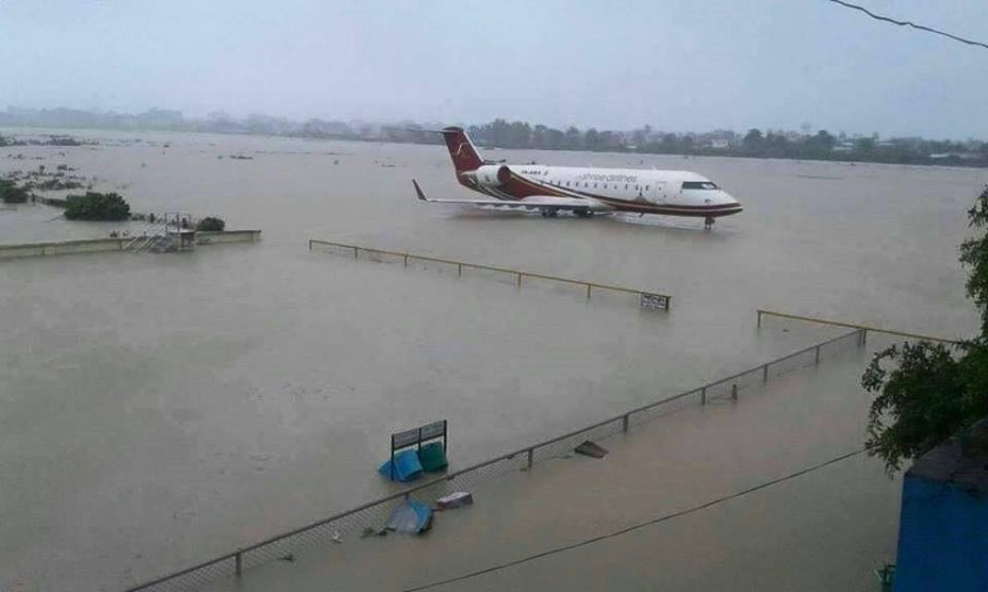 Incessant rainfall inundates Biratnagar Airport (with photos and video)