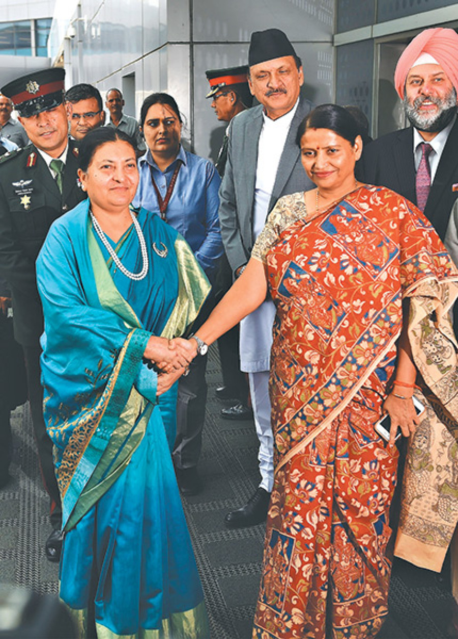 Prez Bhandari lands in new Delhi