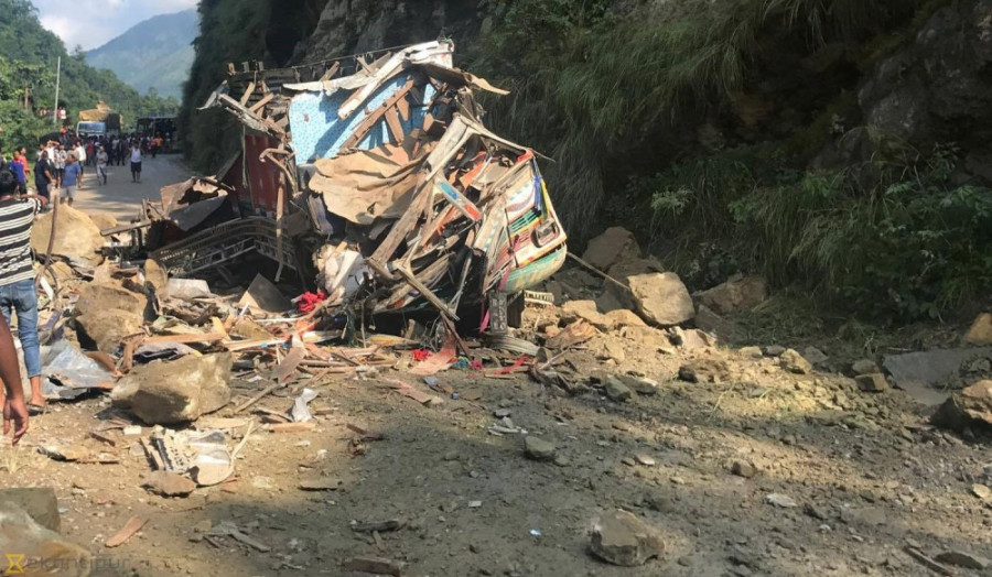 2 killed as landslide buries truck, car in Palpa