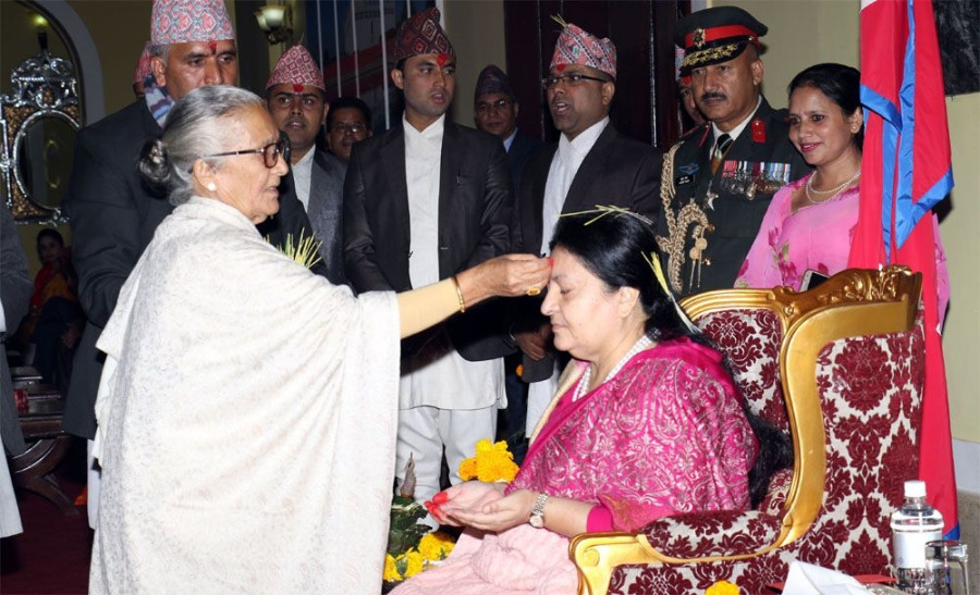 President Bhandari, PM Oli receive tika