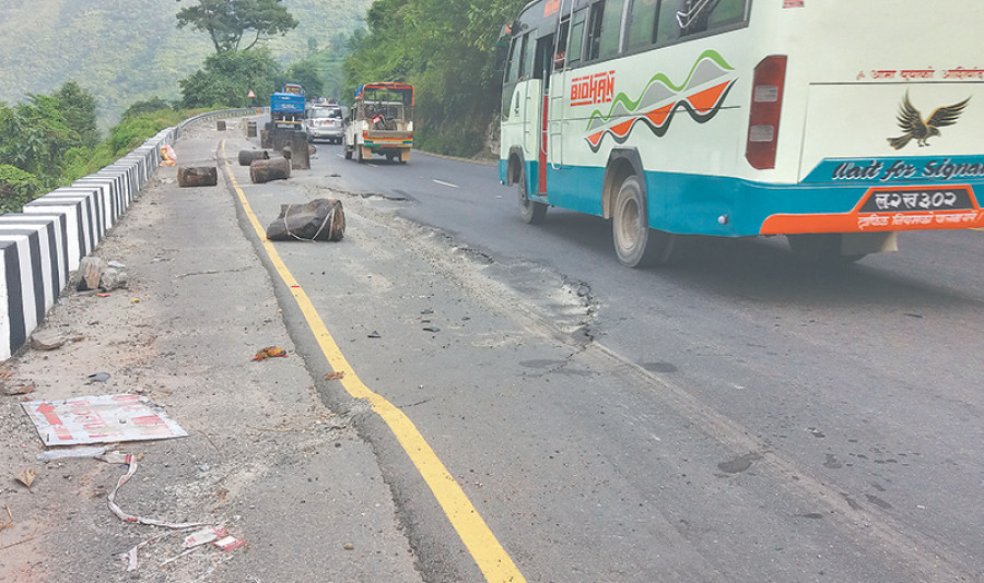 Narayangadh-Muglin highway: Improved road already in tatters