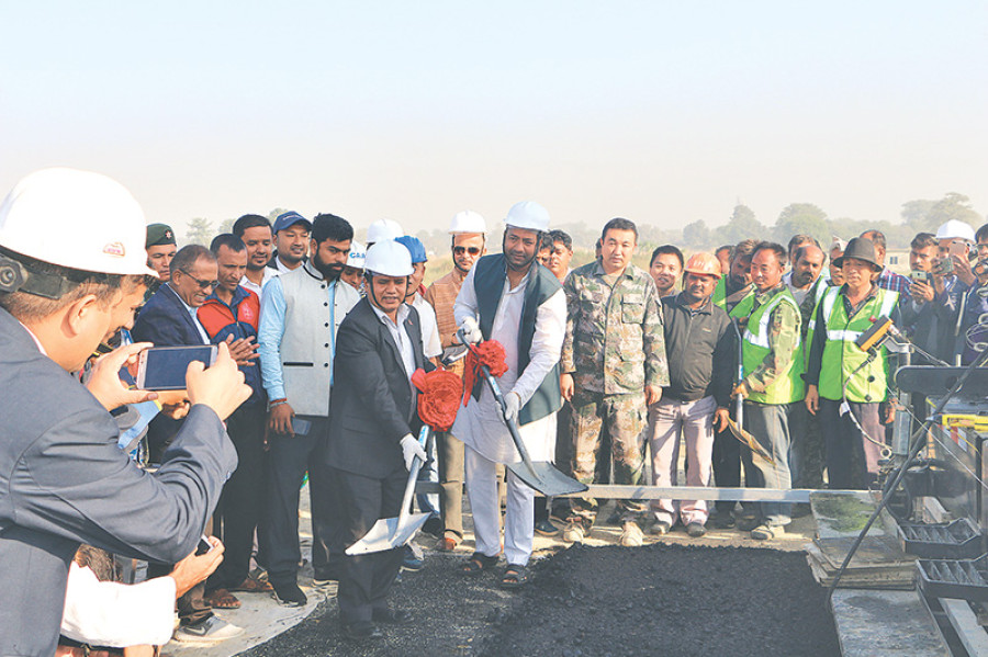 Paving work on runway at Bhairahawa airport starts