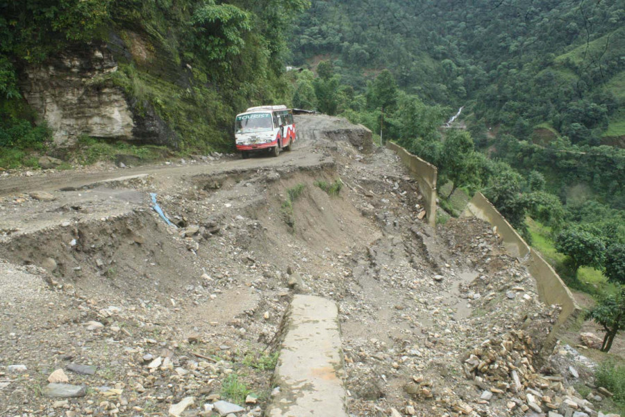Bajhechayn Danda-Diktel road section sees damage even before work completion