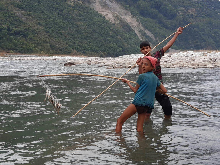 Students in Rukum (East) put their fishing skills to good use
