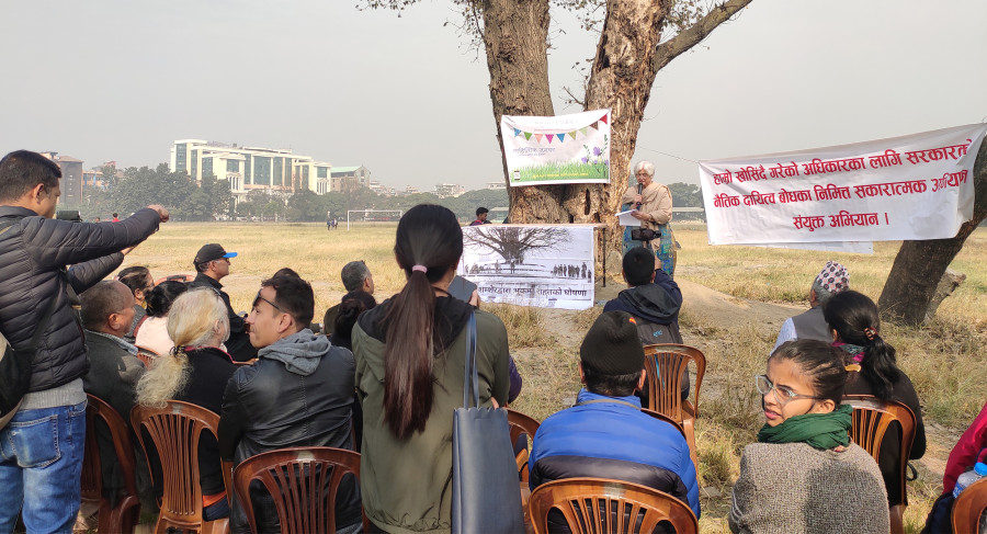 Poets recite poems in Tundikhel in solidarity with Occupy Tundikhel movement