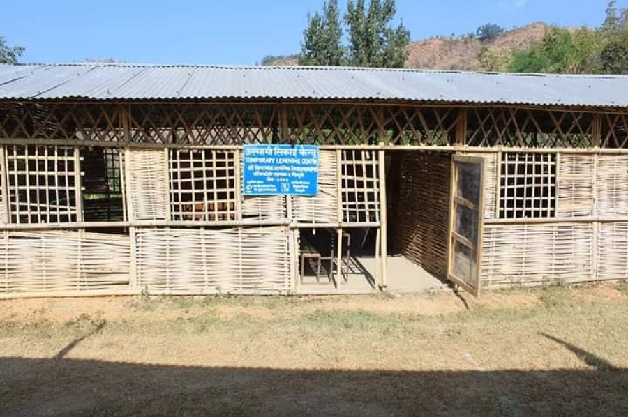 A school in Sindhuli still running classes under makeshift shelters