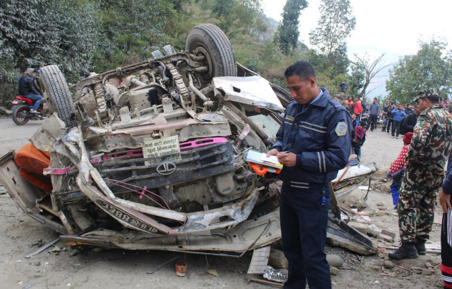 15 killed and 17 injured as passenger bus veers off a road in Sindhupalchok