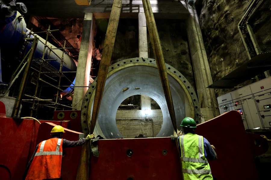 Workers finish installing penstock shaft at Upper Tamakoshi project
