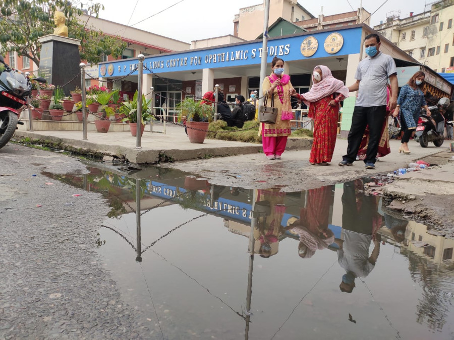 Overflowing sewer, dug-up road greet patients at some of Kathmandu’s big hospitals