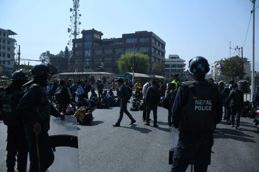 Students protest their friend’s death in a traffic accident in Jawalakhel