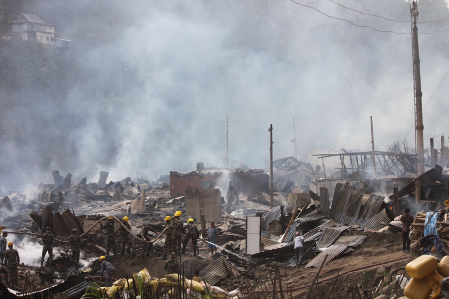 Fire at Dobhan Bazaar, Taplejung, destroys four dozen houses
