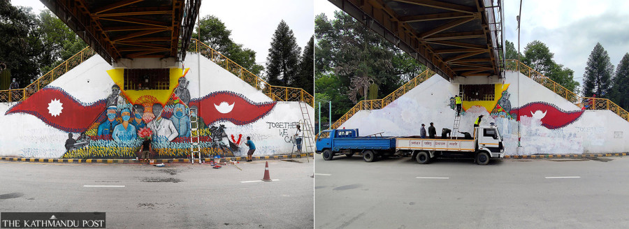 Kathmandu Metropolitan City erasing mural that honoured frontline pandemic workers invites ire