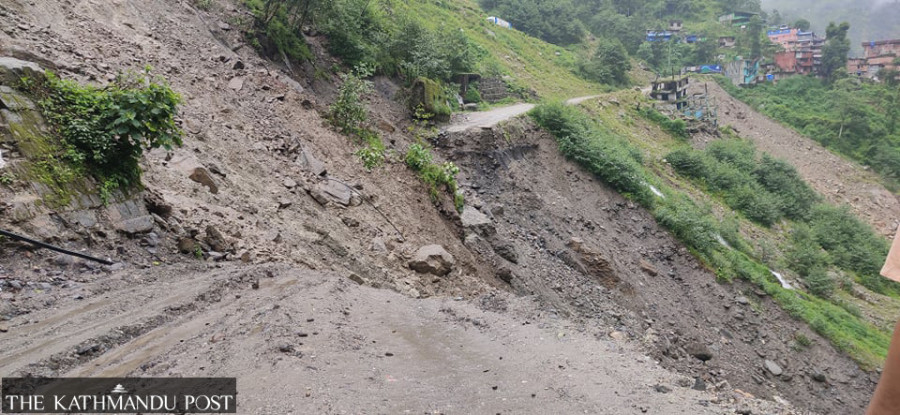 Kodari Highway section near Tatopani border collapses, disrupting vehicular movement
