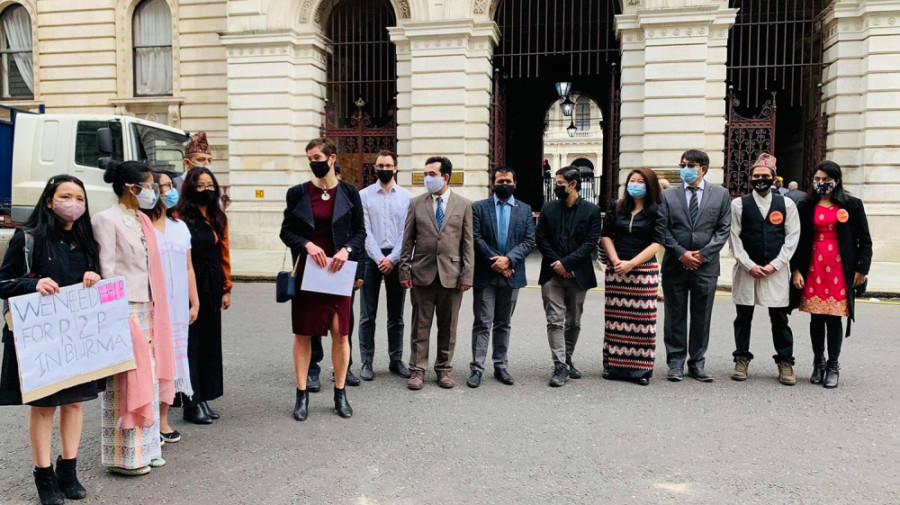 Nepali-speaking people from Myanmar demonstrate in London against military coup